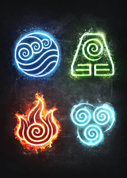 'The Four Elements' Poster, picture, metal print, paint by Avatar: The Last Airbender | Displate