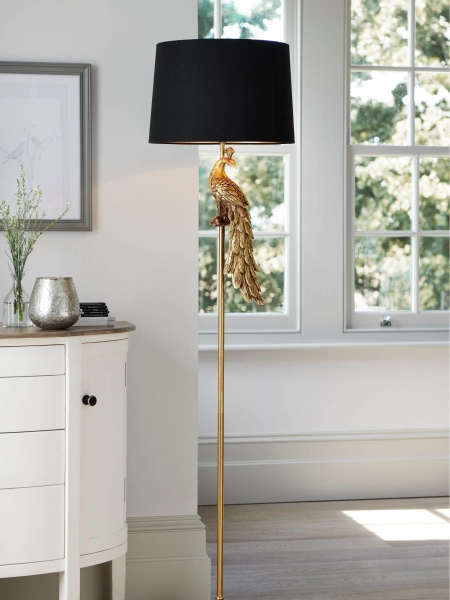 Black/Gold Peacock Floor Lamp