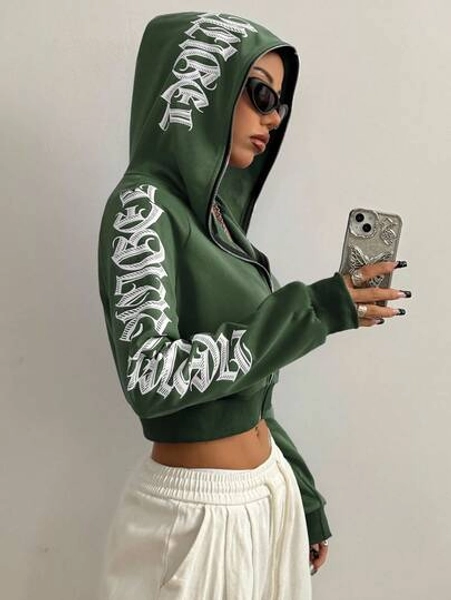 Cropped short zipper hoodie