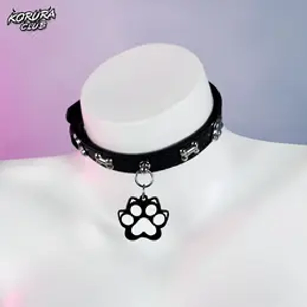 KORURACLUB Women's Choker Necklace - Cute Kitty Heart & Paw Charm, Pink Heart Animal Charm Jewelry Accessory, Ideal GF Gift (Black/Pink), Kitty Heart Necklaces