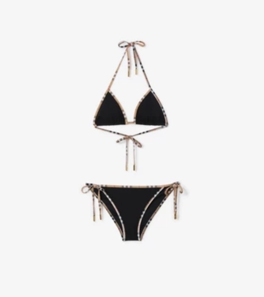 Check Trim Bikini in Black - Women, Nylon | Burberry® Official