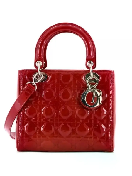 lady cannage quilt patent medium satchel bag - red | One Size