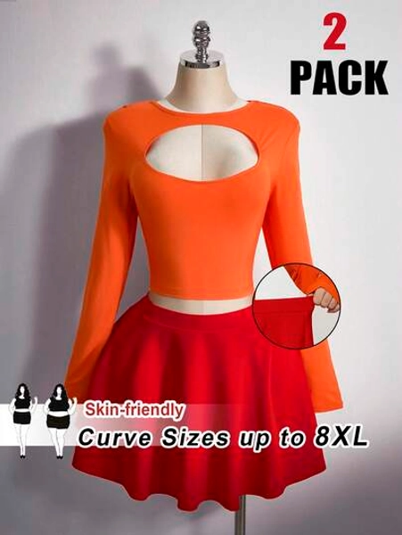 SHEIN CURVE+ Plus Size Women's Party Costumes, Velma Role-Playing Costumes