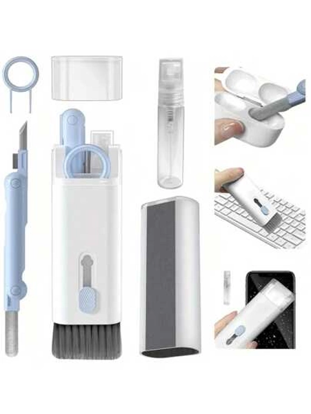 7-In-1 Electronic Cleaning Kit, Keyboard Cleaning Set With Brush, 3-In-1 Cleaning Pen Compatible With AirPods Pro, Multi-Functional Cleaning Kit For Earphones, Keyboards, Laptops, Phones, PC Monitors, Available In Blue & Pink Cleaner