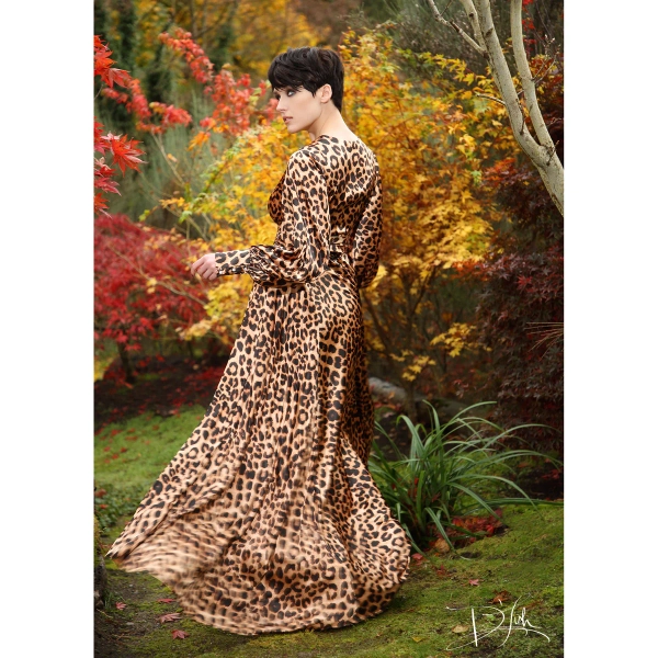 Leopard "Beverly" Dressing Gown w/ Crystal Button Cuffs