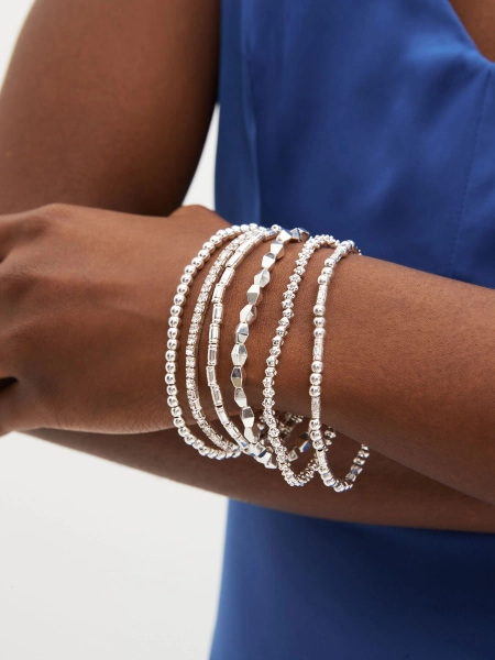Silver Tone Sparkle Stretch Bracelets Pack