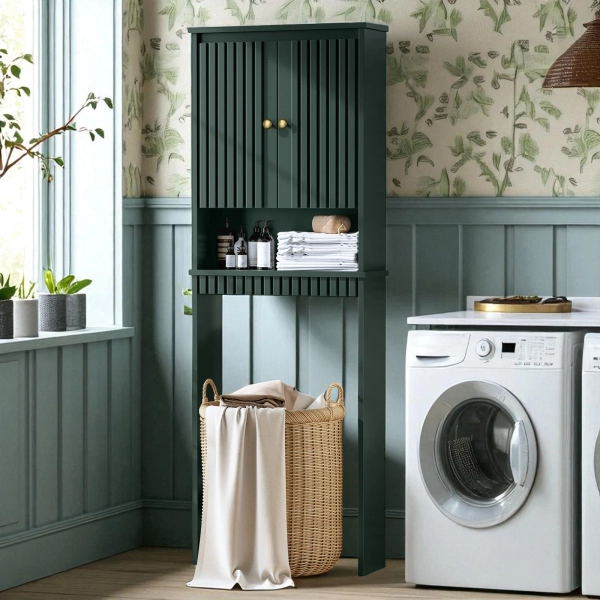 Lark Manor™ Over The Toilet Storage Cabinet,  Over Toilet Organizer with Fluted Doors Bathroom Organizers and Storage Above Toilet Storage Cabinet & Reviews | Wayfair