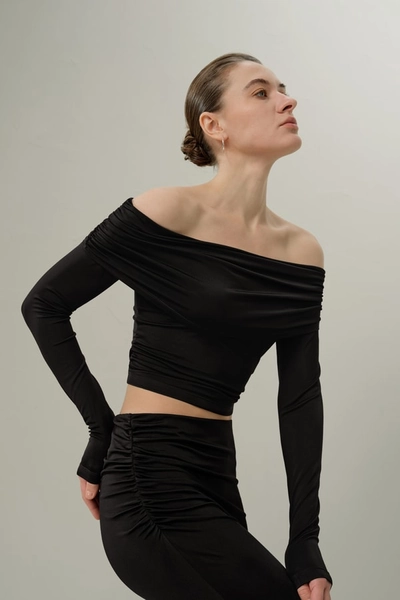 Silk Breeze Jersey Off-Shoulder Long Sleeve Top
