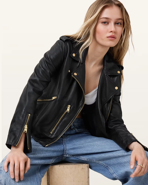 Balfern Leather Biker Jacket BLACK/GOLD | ALLSAINTS Canada