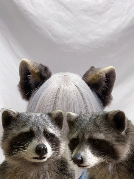 Handmade Raccoon Ears Hairband Cute Brown Black Bear Raccoon Ears Furry Faux Fur Raccoon Srtiped Tail Fursuit Cosplay Halloween Party