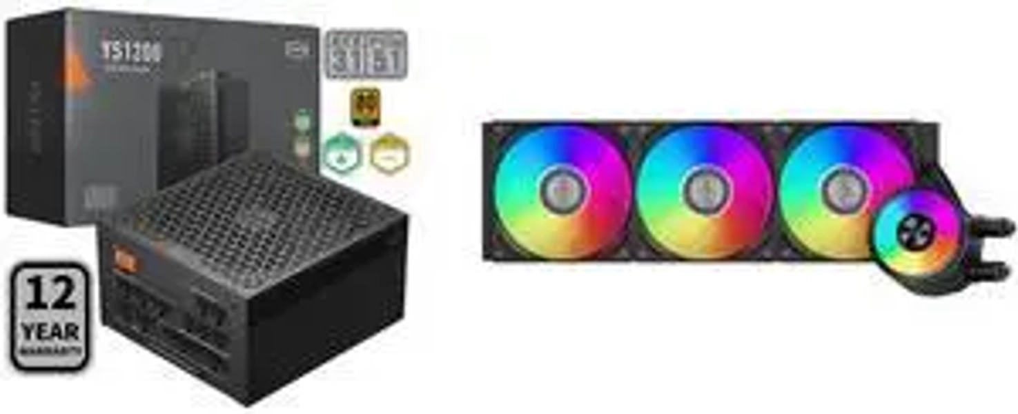 PCCOOLER CPS YS1200 Fully Modular Power Supply, 80 PLUS Gold 1200W PSU, 12V-2x6 Cable, ATX 3.1 & PCIe 5.1 Ready, 105°C Rated Japanese Capacitors, ECO Mode, 135mm FDB Fan, 12 Years Warranty and 1 x PCCOOLER CPS DA360 Pro ARGB AIO CPU Liquid Cooler, 360mm Radiator, 300W TDP, 360° Rotatable Waterblock, Infinity Halo ARGB Effect, for Intel LGA20XX/1851/1700/1200/115X & AMD AM5/AM4, Black