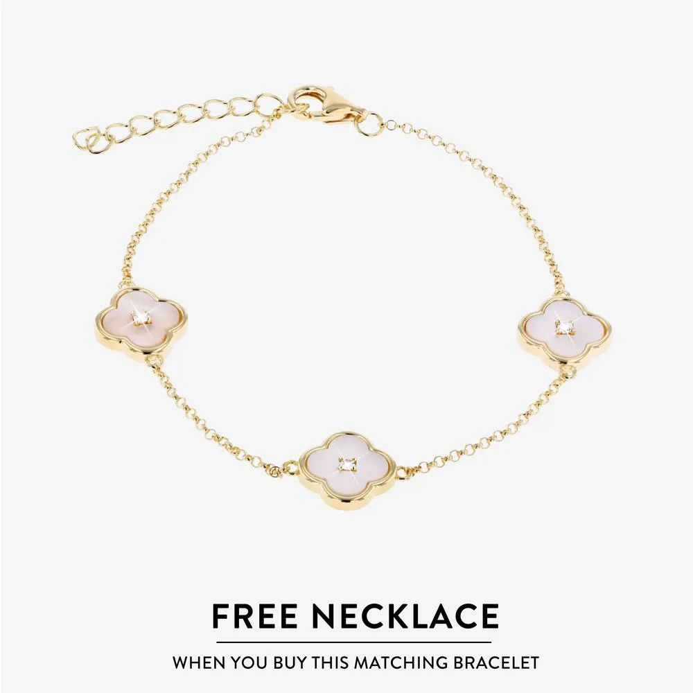18ct Gold Vermeil On Silver Real Diamond, Lab-Grown Clover Bracelet