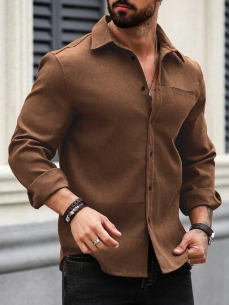 Manfinity Homme Effen herenoverhemd met lange mouwen, bruin herenoverhemd, bruin overhemd met knoopjes voor heren, bruin herenoverhemd, donkerbruin herenoverhemd, voor de herfst/winter