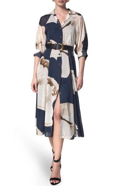 Floral Print Chiffon Midi Shirtdress