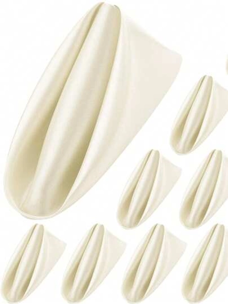 12pcs Satin Napkins Soft Smooth Napkins, Square Napkins 17 X 17 Inch Polyester Square Tablecloth Napkins For Restaurant Wedding Party Dinner Holiday Table Decoration (Ivory White) Christmas For Holiday Gift Giving