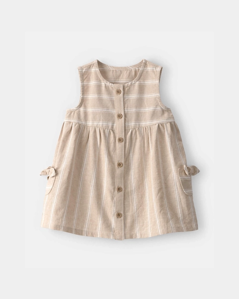 Baby Girl Stripe Sleeveless Dress - Khaki/Ivory