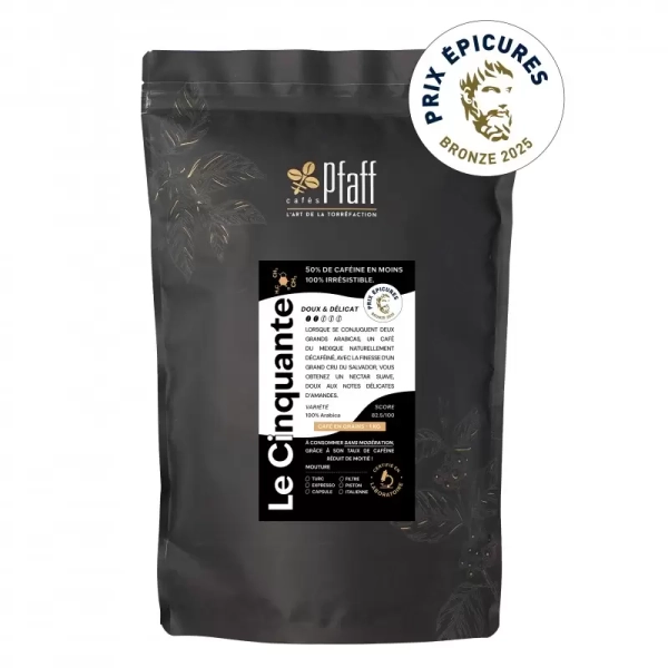 Café en grain Le Cinquante : Café 50% Décaféiné, 100% Irrésistible