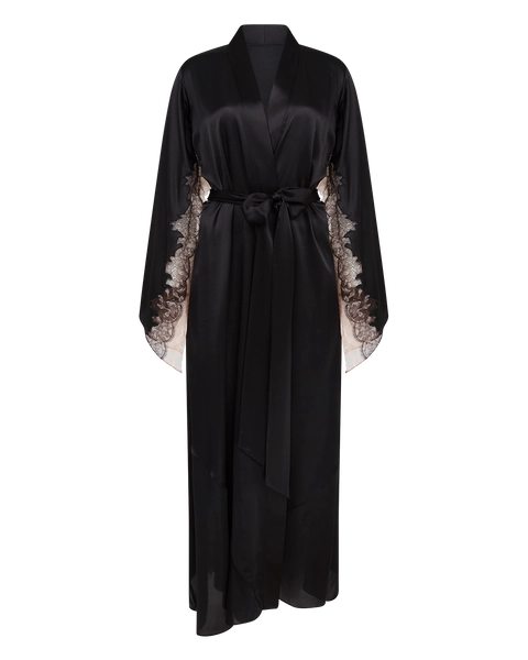 Vitoria Long Dressing Gown in Black/Blush | By Agent Provocateur New In