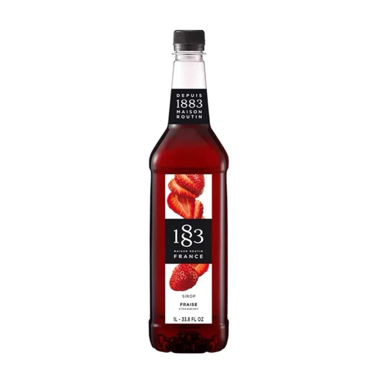 1883 Maison Routin Premium Strawberry Syrup for Cocktails, Mocktails, Iced Tea, Desserts, Smoothies & Bubble Tea Glass 1L - Strawberry