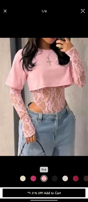 Women's Sexy Sheer Lace Short Sleeve Crop Top, Solid Color Lace Patchwork See-Through Bodysuit