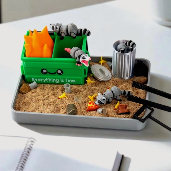 Garbage Fire Zen Garden - Fidget Dumpster Sandbox Toy - Cubicle Decor - Funny Work Gift - Friend Gift - Mini Raccoon - Coworker Gag Gift - Etsy