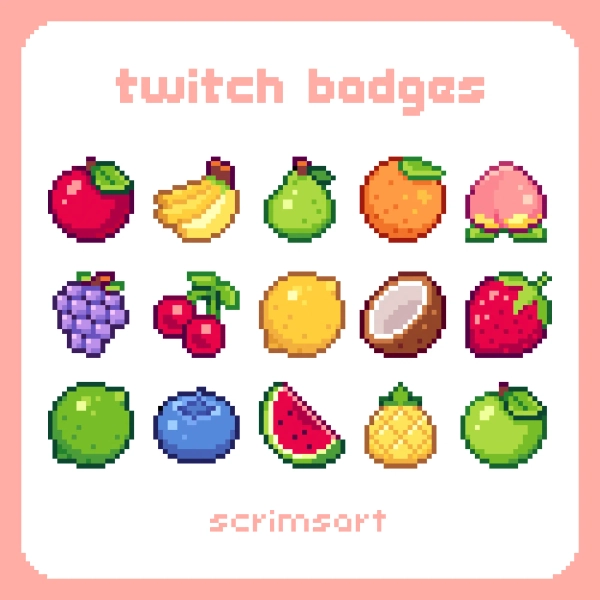 Fruit Pixel Sub Badges by scrimsart (@scrimsart)