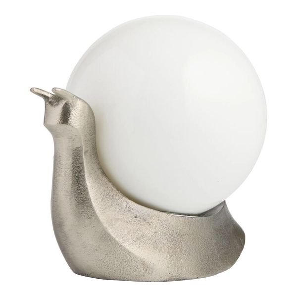 Gunmetal Snail and Opal Glass Globe Figural Table Lamp