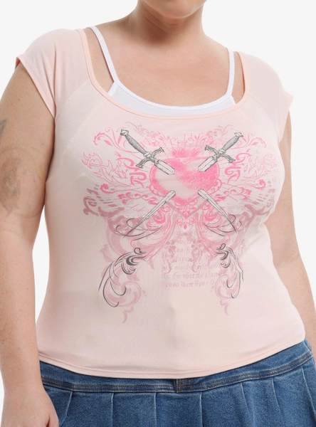 Sweet Society Pink Dagger Heart Girls Cold-Shoulder Top Plus Size