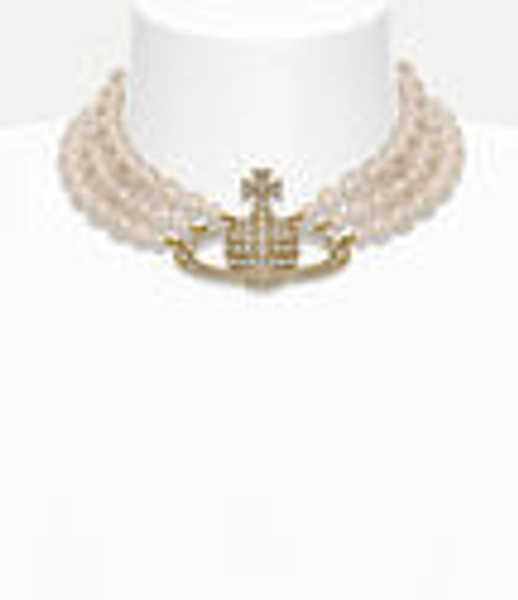 Three Row Pearl Bas Relief Choker in GOLD-PEARL-CRYSTAL | Vivienne Westwood®