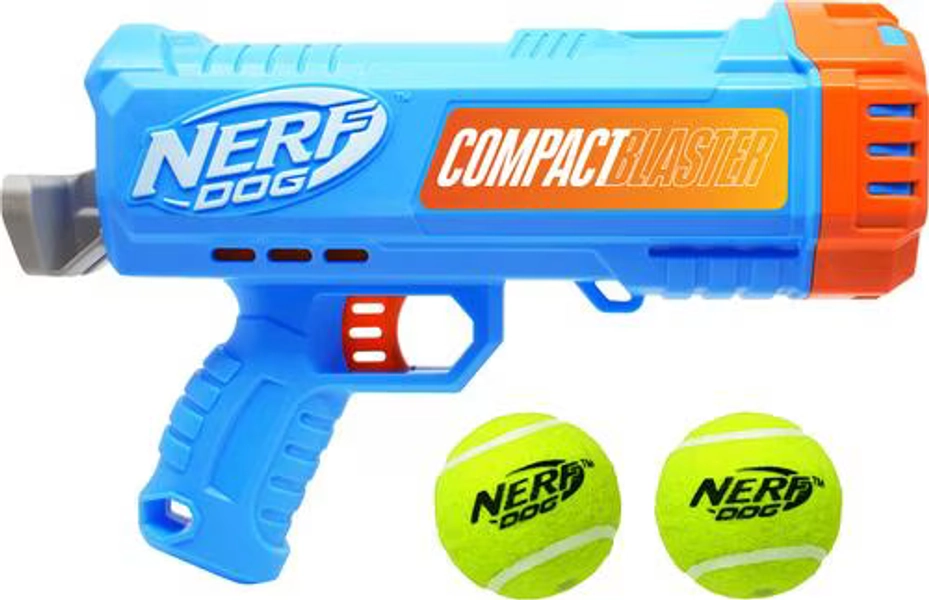 NERF DOG Gift Set Card Compact Blaster & 2.5-in Non-Squeak Tennis Ball Dog Launchers Toy, Light Blue/Orange/Gray/Yellow, 12-in, 2 count - Chewy.com