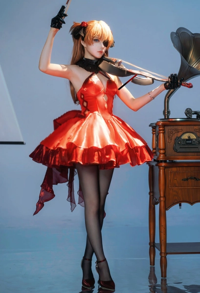 Goddess of Victory: Nikke Cosplay Costume Red Gown Dress with Gloves Stockings