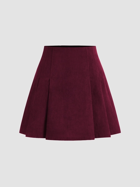 Corduroy Mid Rise Pleated Mini Skirt
