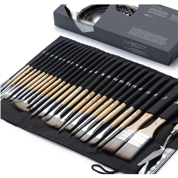 Set profesional de 25 pensule de pictura ARTIFY, cu geanta premium din panza