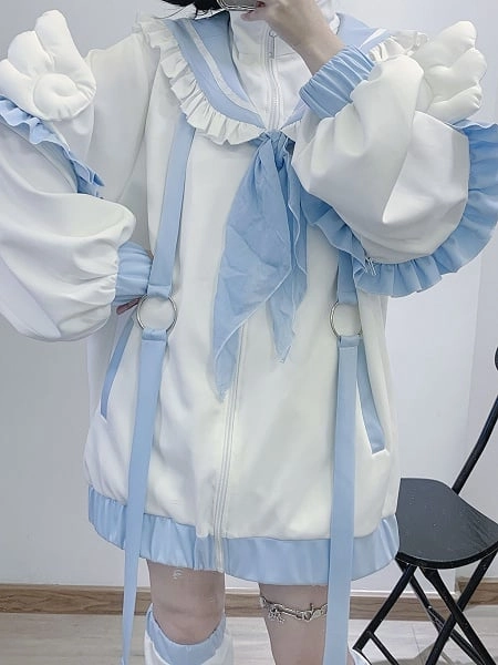 Tenshi Kaiwai White & Blue Sailor Collar Jacket/Leg Warmers