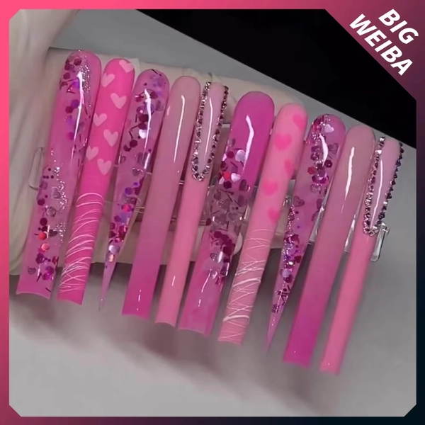 Nail Art 3D en Forme de Cercueil pour Manucure à la Française, Couverture Complète, Haut de Gamme, Broderie Personnalisée, Poignées Amovibles en Diamant