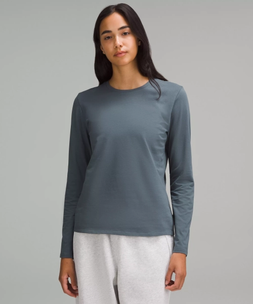 Organic Cotton Crewneck Long-Sleeve Shirt - Oil Grey - L