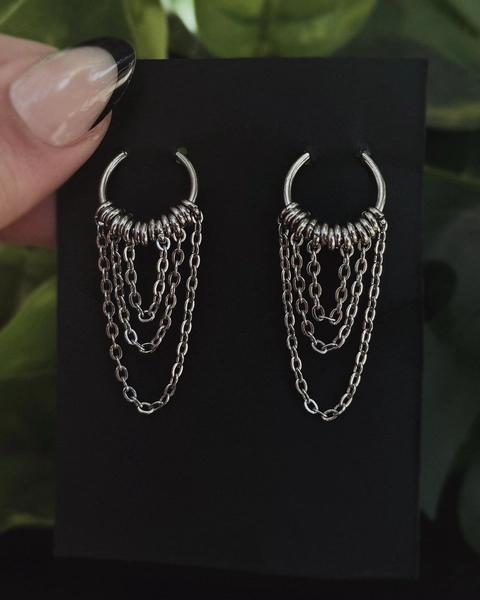 triple chain huggie earrings
