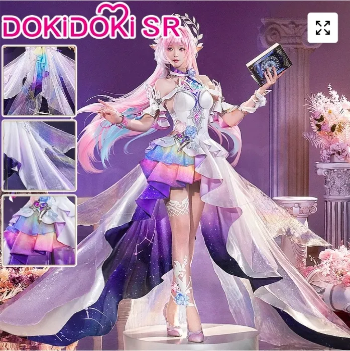 【Ready For Ship】【Size S-2XL】DokiDoki-SR Game Honkai: Star Rail Cosplay Cyrene Diamond Sheen / Laser Sheen Costume Adult Cyrene Halloween | Diamond Sheen Version / Costume+Halo Veil-M-Ready For Ship