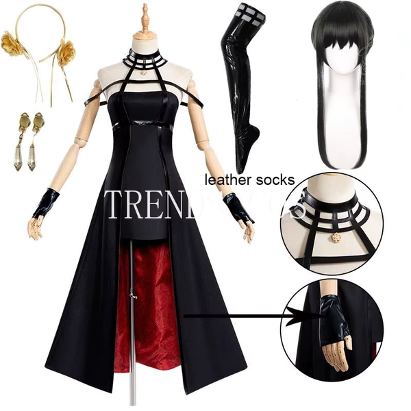 Disfraz de Yor Forger, diadema, medias elásticas hasta el muslo, medias, peluca, pendientes, vestido de Yor Forger, conjunto completo para Comic Con - AliExpress 200000532