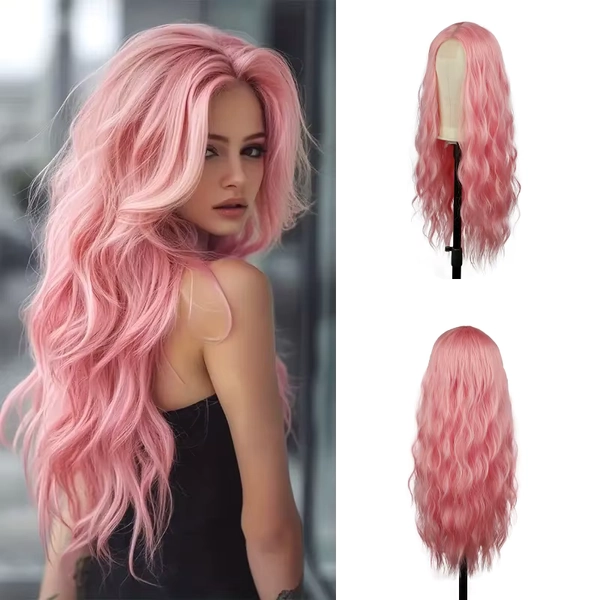 Parrucca in pizzo rosa con onde lunghe del corpo, parrucca sintetica da 28 pollici resistente al calore e gratuita per cosplay da donna, ecc - AliExpress 200165144