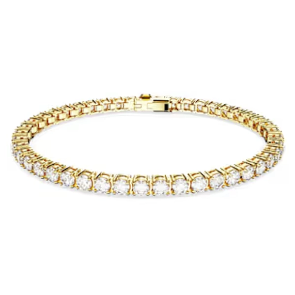 Matrix Tennis bracelet, Round cut, White, Gold-tone plated