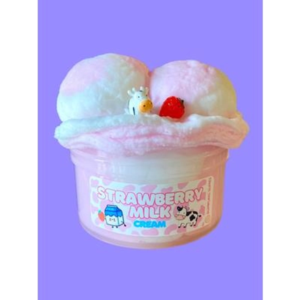 Strawberry Milk Cloud Dough Slime: Cow & Strawberry Charm