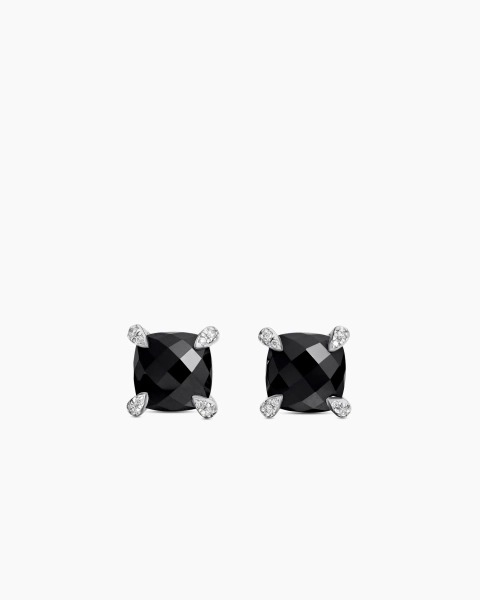 Chatelaine® Stud Earrings in Sterling Silver with Black Onyx and Diamonds, 9mm