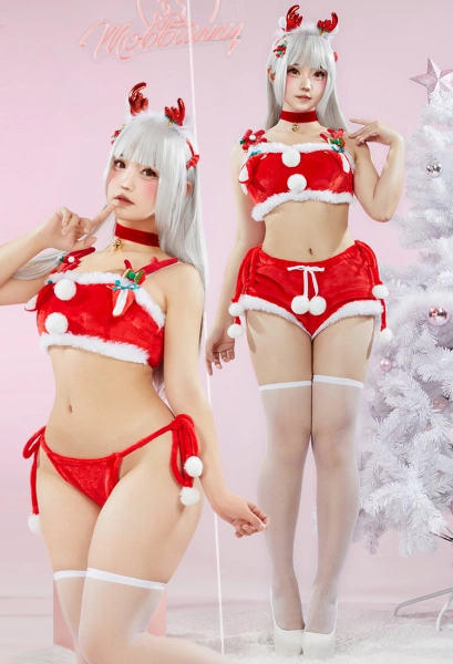 Christmas Lingerie Set Kawaii Reindeer Style Plush Crop Top Shorts Set with Headband Choker