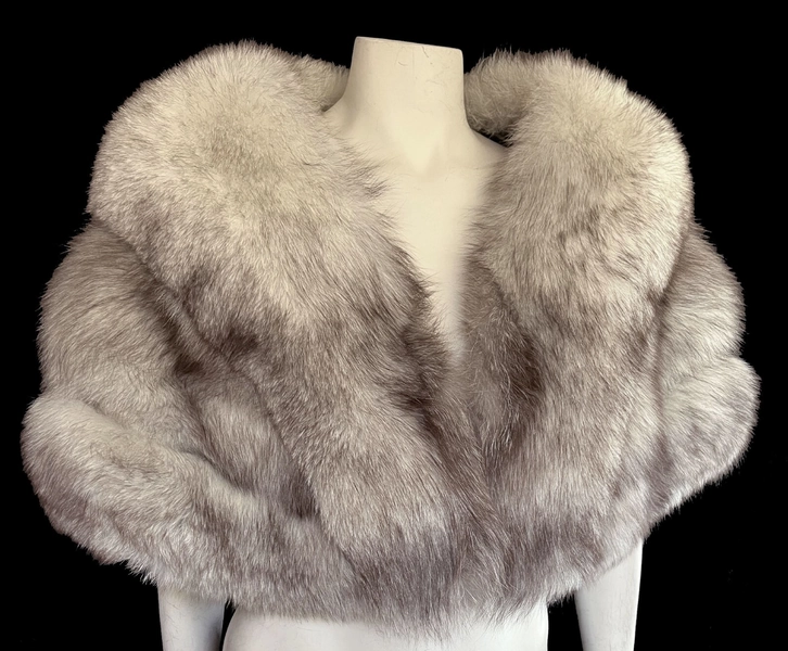 Norwegian FOX Fur Cape, Ivory Vintage Bolero Coat Jacket, White Wedding Stole