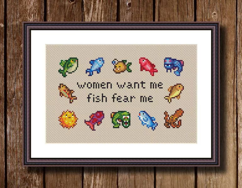 Stardew Valley Cross Stitch Pattern Video Game Cross Stitch Pattern PDF Instant Download - Women Want Me, Fish Fear Me - Funny Cross Stitch - Etsy Australia