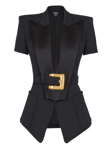 Balmain belted grain-de-poudre blazer - Black 38
