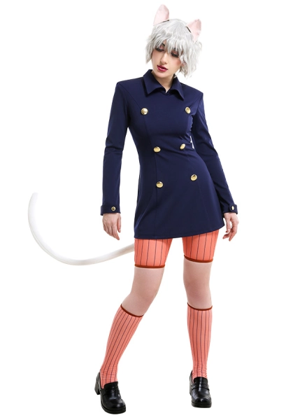 Hunter Pitou Dark Blue School College Style Uniform Overcoat Outfit Cosplay Costume with Cat Ears and Tail