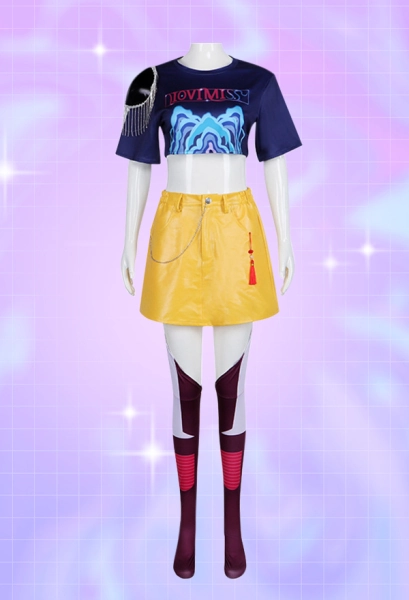 Kpop Slayers Main Dancer Cosplay Costume Top and Skirt with Socks and Waist Chain