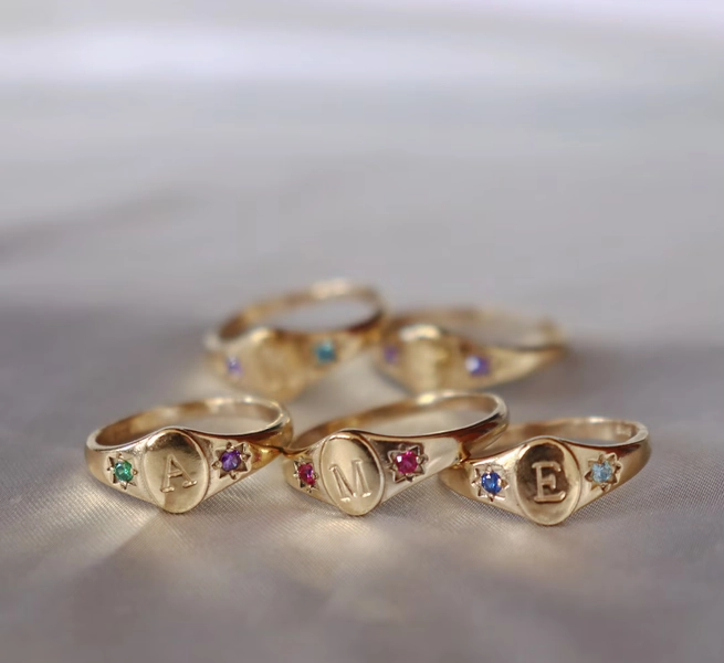 Dainty Birthstone Initial Signet Ring: Gold or Silver, Made to Your Size - Etsy Australia